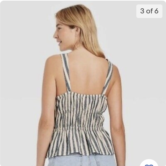 Linen peplum top, Woman's XXL cream with blue stripes - Picture 2 of 12